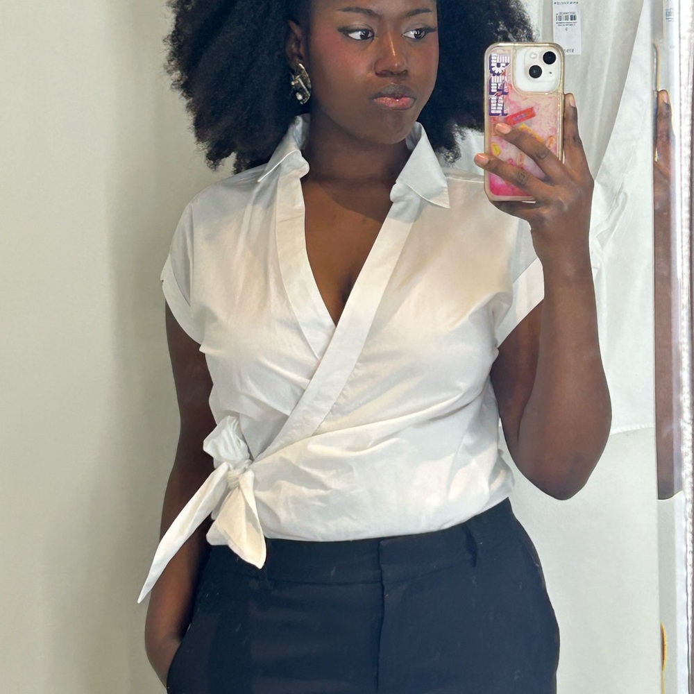 Ann Taylor Classic White Tie Blouse